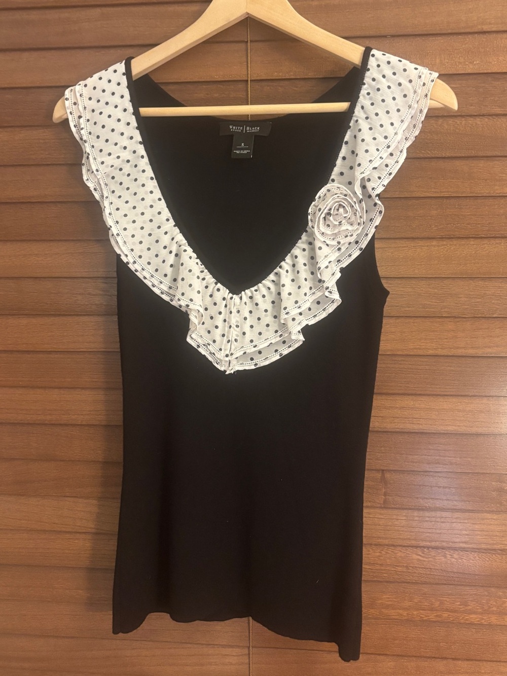 White House Black Market Polka-Dot Ruffle Sleeveless Blouse
